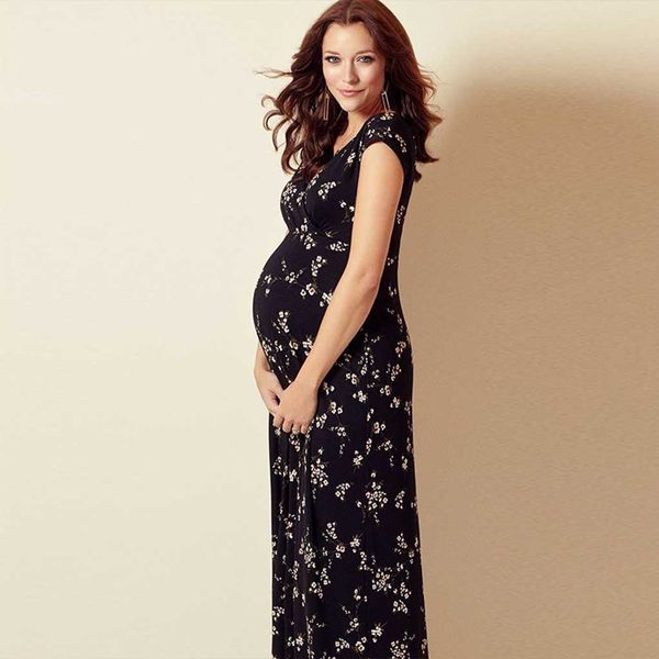 Robe de maternité pour accessoires de séance Photo, robe de grossesse, imprimé Floral, vêtements enceintes à manches courtes, robe de plage
