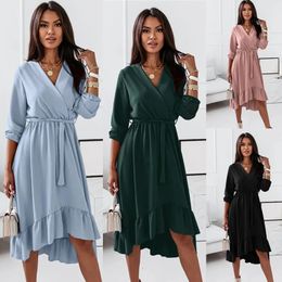 Robe de maternité pour femmes enceintes, vêtements décontractés, col en v, manches longues, élégant, grossesse, Poshoot, Sexy, 240309