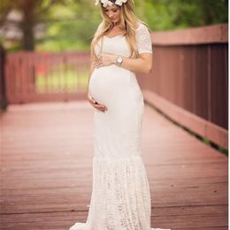 Vestido de maternidad de encaje blanco ropa de embarazo Maxi vestidos de maternidad accesorios de fotografía vestidos dulce corazón vestido de maternidad ropa LJ201120