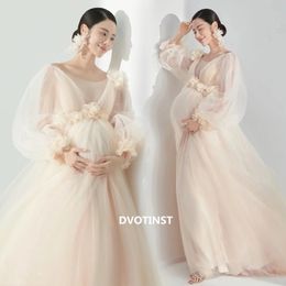 Zwangerschaps Dress Pography Props Champange Mesh Vneck Floral Elegante jurken Perspectief Zwangerschapsjurk voor studio -schieten 230320