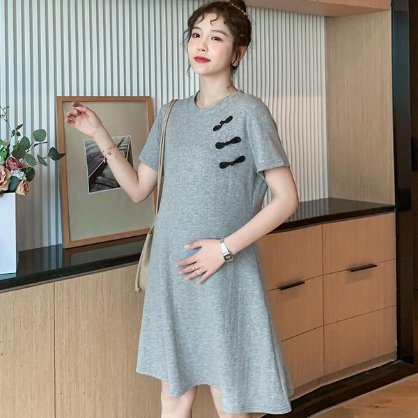 Vestidos de maternidad 19503# Vestido Summer mangas cortas Estilo coreano suelto una camiseta de línea Mujeres embarazadas