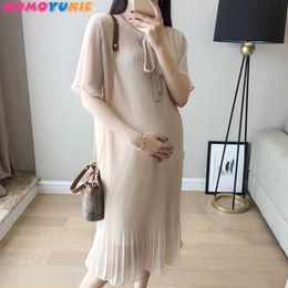 Robes de maternité 2022 Femmes enceintes Fashion Summer Robe en mousseline de soie à manches courtes Nec de cou à manches