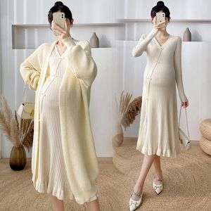 Robes de maternité 2023 grande taille femmes tricoté Cheongsam pull robe pull et manteau vêtements pour la photographie