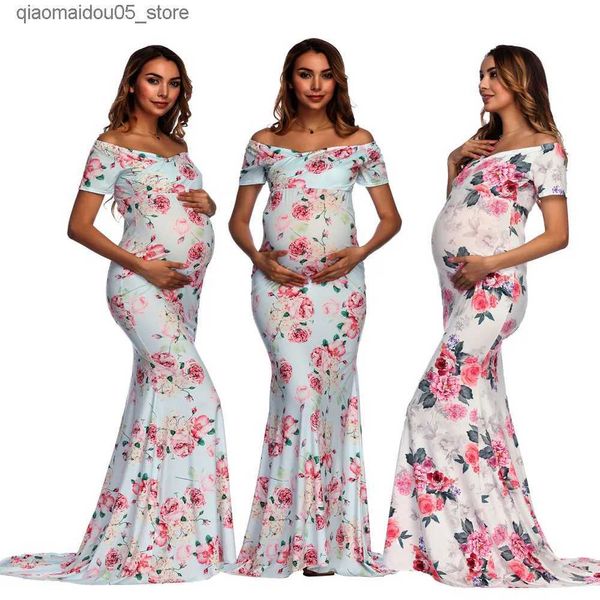 Robes de maternité 2023 femmes enceintes fleurison jupe longue femme enceinte robe photographie photo prise