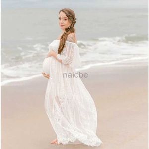 Robes de maternité 2023 Robes en dentelle de maternité d'été Boho Maternité Photographie Robe Slash Neck Grossesse Casual Long Robe 240412