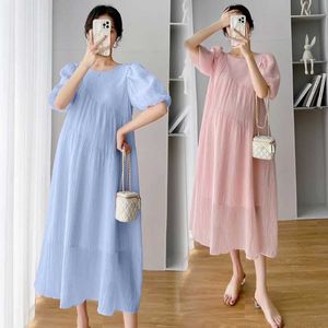 Robes de maternité 2024 été Hubble manches à bulles dos arc robe de princesse douce robe de femme enceinte pliée robe de femme enceinte doublure intérieure mignonne L2403