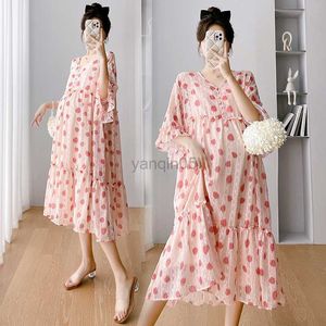 Robes de maternité 2307 # été nouvelle arrivée mode imprimé floral en mousseline de soie robe de maternité doux vêtements amples pour les femmes enceintes grossesse allaitement HKD230808