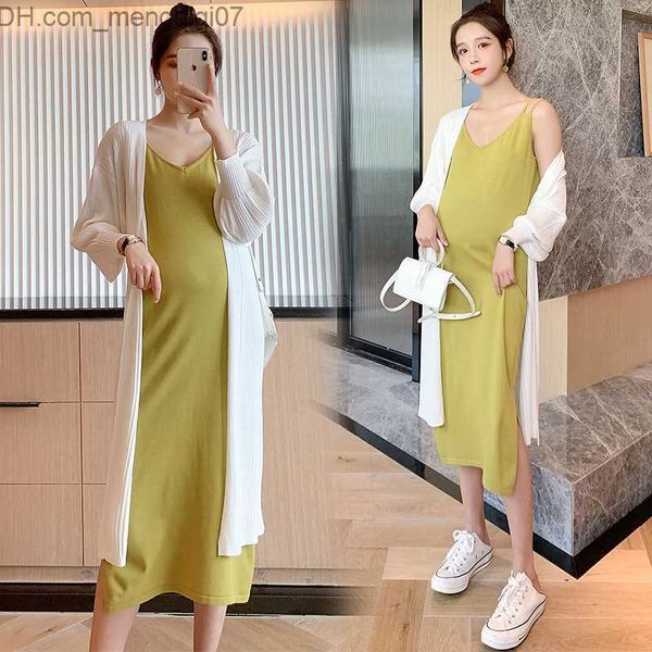 Robes de maternité 2PCS / Set Automne / Hiver Mode coréenne Tricoté Robe pull pour femmes enceintes Un fil fin Convient aux belles femmes enceintes Z230728