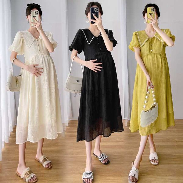 Robes de maternité 5958 # 2023 été mode coréenne maternité longue robe élégante une ligne vêtements amples pour les femmes enceintes douce grossesse post-partum HKD230808