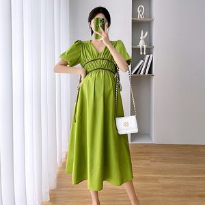 Kraamjurken 6936# zomer Koreaanse mode zwangere damesjurk elegante a-line ultra dunne zwangere dameskleding 230404