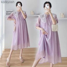 Robes de maternité 907 # volants col rond surdimensionné vêtements droits amples 2023 été nouvelle mode Style français maternité longue robe grossesse L231012