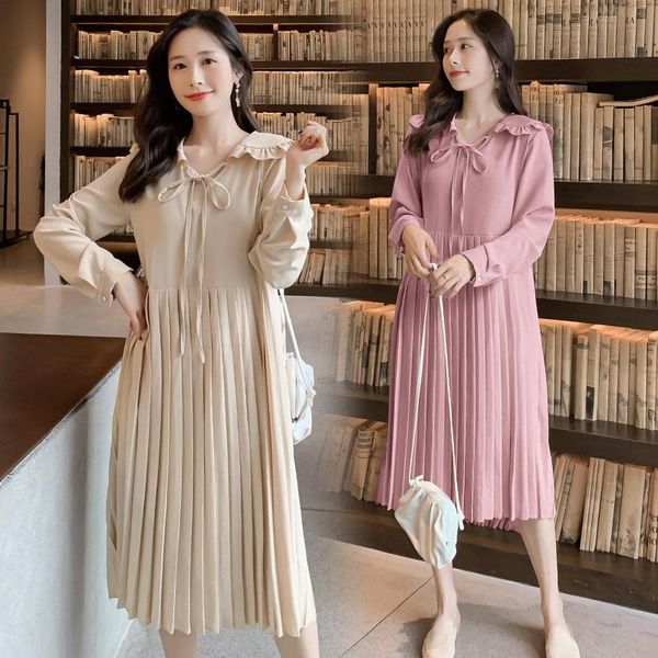 Abiti premaman Autunno moda coreana abito lungo eleganti abiti pieghettati dolci per le donne incinte abiti da gravidanza autunnali