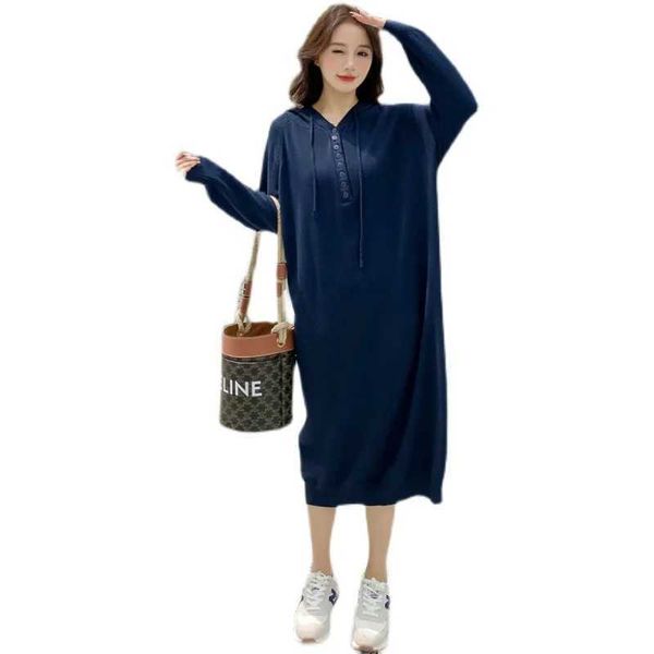 Robes de maternité Black Navy Blue Loose Hooded Womens Womens tricot Plus Taille de taille en gros Q240427