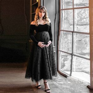 Robes de maternité Noir Sexy Soirée Pour Bébé Douches Parti Tulle Femmes Enceintes Grossesse Poshoot Maxi Robe Pographie Prop 230320