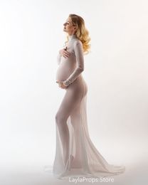 Zwangerschapsjurken Zwarte tule bodysuit Zwangerschapsjurk Zwangerschaps mesh-stof Lange mouw mesh coltrui voering voor Poshoot Studio Session 230614