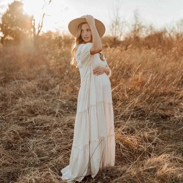 Robes de maternité Bohemian Maternity Photo Graphy Robe for Baby Shower PhotoShoot Maternity Wear Straight épaule Sweet Style T240509