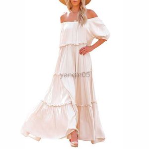 Zwangerschapsjurken Boheemse off-shoulder damesjurk Boho-jurk Wit Elegant Frans Zwangerschapsfotografie Lange jurk Patchwork Zwangere kleding HKD230808