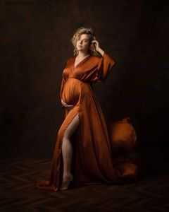 Vestidos de maternidad Fotografía de mujer embarazada bohemia Propina Vestido en V de cuello en V Tamaño Ajustable Mujer embarazada Foto de fotografías Coster Baby Shower Q240413