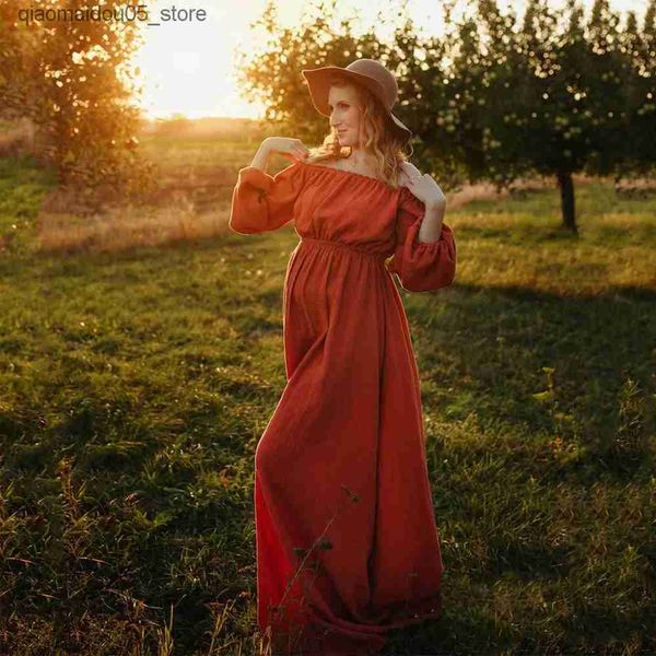 Robes de maternité Bohemian Femmes enceintes Robe photo de tournage confortable Coton Coton One Style Style Baby Shower Q240413