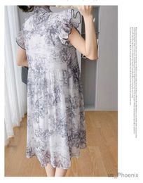 Zwangerschapsjurken Chinese stijl zwangerschaps zomer korte jurk vintage vliegende mouw mode zwangere vrouw chiffon jurk elegante zwangerschap chi-pao
