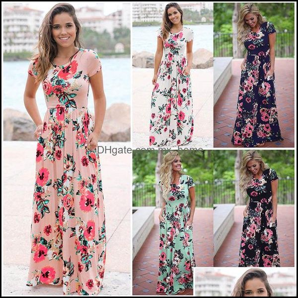 Vestidos de maternidad Suministros de ropa Bebé Niños Mujeres Estampado floral Pantalones cortos Manga Boho Vestido Verano Incluso Dhyfk