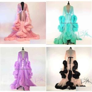 Robes De Maternité Robe Y Femmes Tle Maxi Plumes À Manches Longues Pour Pographie Props Summer Beach Front Split Vêtements Drop Delivery Bab Dhlgj