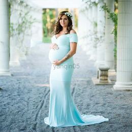 Vestidos de maternidad Elegence Vestido de maternidad sin hombros Vestido de fotografía de embarazo lindo para Baby Shower Mujeres embarazadas Vestido largo Foto Prop HKD230808
