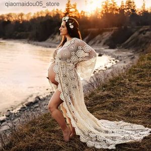 Zwangerschapsjurken borduurwerk boho v-neck zwangerschapsfotografie jurk katoen gewaad avondjurk foto schietpartij skin zwangerschap Cardigan Q240413
