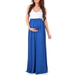 Zwangerschapsjurken Explosiemodellen Fashion Jurk Solid Color Round Neck Mouwloze stiksel Grote Swing zwangere lange rok