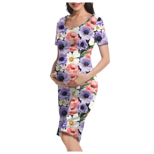 Robes de maternité mode Robe enceinte fleur imprimer femmes maman grossesse vêtements d'été Robe Femme