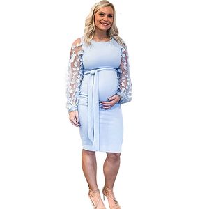 Robes de maternité Floral Mesh à manches longues Grossesse Pography Midi Dress Bodycon Poshoot Dresse's pour Baby Shower Wedding Party 230425