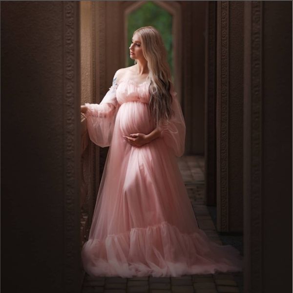 Robes De Maternité Pour Baby Showers Sexy Long Tulle Femmes Enceintes Pography Shoot Party De Mariage Grossesse Maxi Robe Po Prop 230320