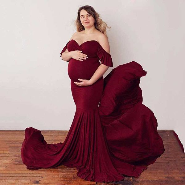 Robes de maternité pour séance photo Femmes enceintes Sexy Robe de sirène sans épaule Robe de grossesse Baby Shower Photographie Props Q0713
