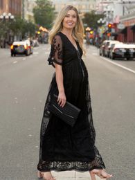 Robes de maternité pour Po Shoot été col en V dentelle blanche robe de grossesse à manches courtes femmes enceintes pographie robe Maxi 240129