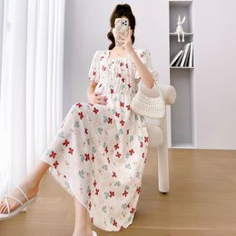 Robes de maternité vert rose floral pour manches bouffantes impression de mode femme enceinte en mousseline de soie grossesse vacances vêtements doux 230425