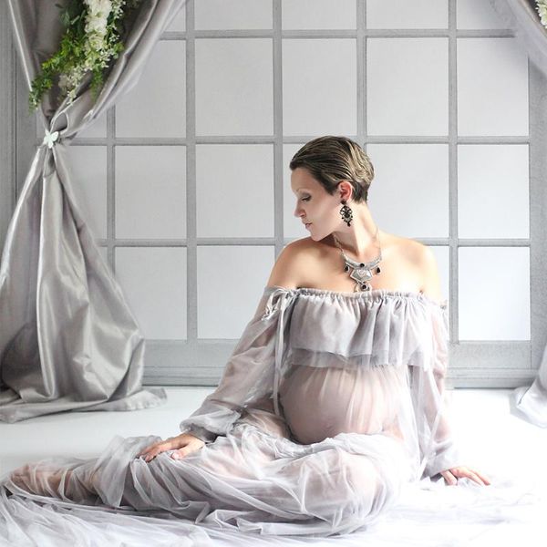 Robes de maternité haute qualité accessoires de photographie Maxi robe de grossesse maille femmes vêtements Po tir bébé douche cadeau