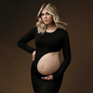 Vestidos de maternidad ahuecados elásticos para mujer embarazada Vestidos para fotografía de manga larga vestido de sesión de fotos de maternidad L240308