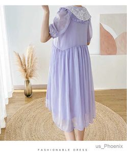 Robes de maternité Style coréen Summer Femmes enceintes Lace Peter Pan Collier Couchée courte robe de mariée enceinte femme en mousseline de soie