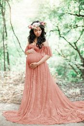 Robes de maternité en dentelle pour femmes enceintes, combinaison à manches courtes, jupe longue, robe de photographie