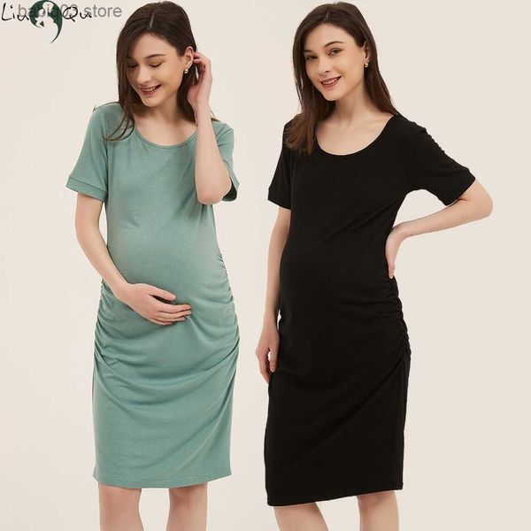 Vestidos de maternidad Liu Qu Vestidos de maternidad Vestido de embarazo con pliegues laterales Bodycon Vestido de mujer embarazada Abrigo de manga corta Baby Showers Uso diario T230523