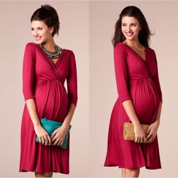 Robes de maternité longues enceintes col en v mode robe de grossesse solide pographie vêtements automne été robes de soirée 230425