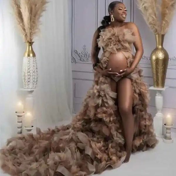 Vestidos de maternidad vestidos de maternidad con volantes de lujo para sesión de fotos vestido de maternidad 3d falda Nova Mama afroamericana esponjosa