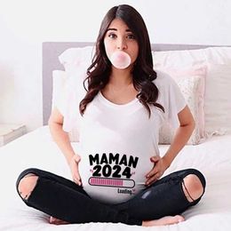 Robes de maternité Maman 2024 Chargement Français Imprimé maternité Vêtements blancs de taille plus à manches courtes t-shirts encein