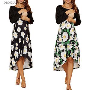 Zwangerschapsjurken Zwangerschap Casual jurk borstvoeding kleding met lange mouwen bloemen gedrukte zomer verpleegkundige kleding zwangerschap jurken zwangere vrouwen T230523