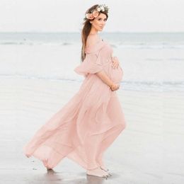 Zwangerschapsjurken Zwangerschapskleding Bloemenprint Ruches Falbala Zonnejurk voor zwangere fotografie Prop-jurkjurken