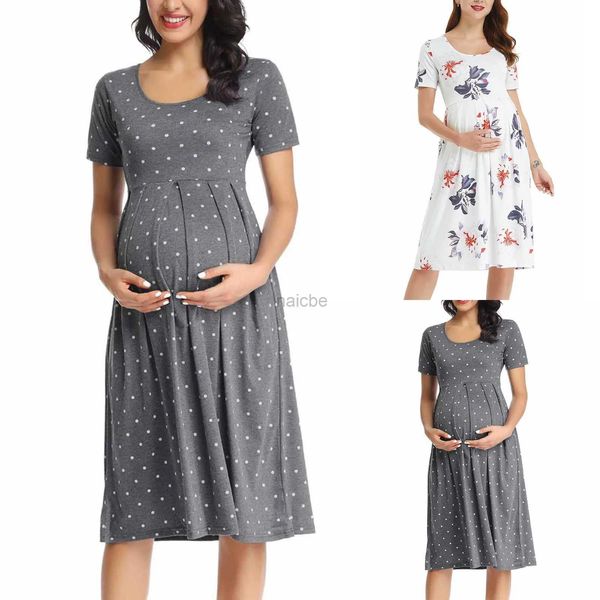 Vestidos de maternidad Dotos de maternidad Vestido Vestido Ruffle Casual Summer Manija corta Mujeres Entrenamiento de ancianos Embarazo Cuerpo Floral Floral Vestido amenazado 240412