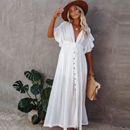 Robes De Maternité Robe De Maternité Robe De Plage D'été Femmes Enceinte Col En V Solide Robe Sexy À Volants Pographie Accessoires Allaitement Vestidos 230516