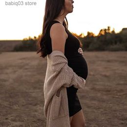 Zwangerschapsjurken Zwangerschapskleding Tank Mouwloze Basis Bodycon Sundresses voor fotoshoot Zwangerschapskleding T230523