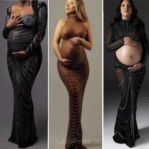 Zwangerschapsjurken Zwangerschapsjurken Voor Fotoshoot Maxi Avond Sexy Zwangere Vrouwen Elegant Mouwloos Bodycon Feest Rekbaar Strass Body-con HKD230808