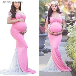 Zwangerschapsjurken Zwangerschapsjurken voor fotoshoot Schouderloze rekbaar roze katoen Zwangere lange jurk jurk Jersey zwangerschapskleding plus maat T230523
